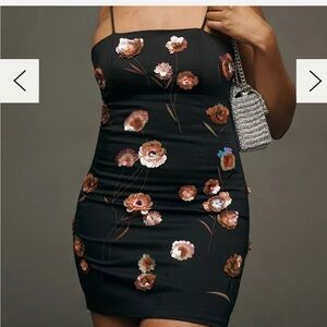 Maeve Black Appliqué Spaghetti Strap Mini Dress